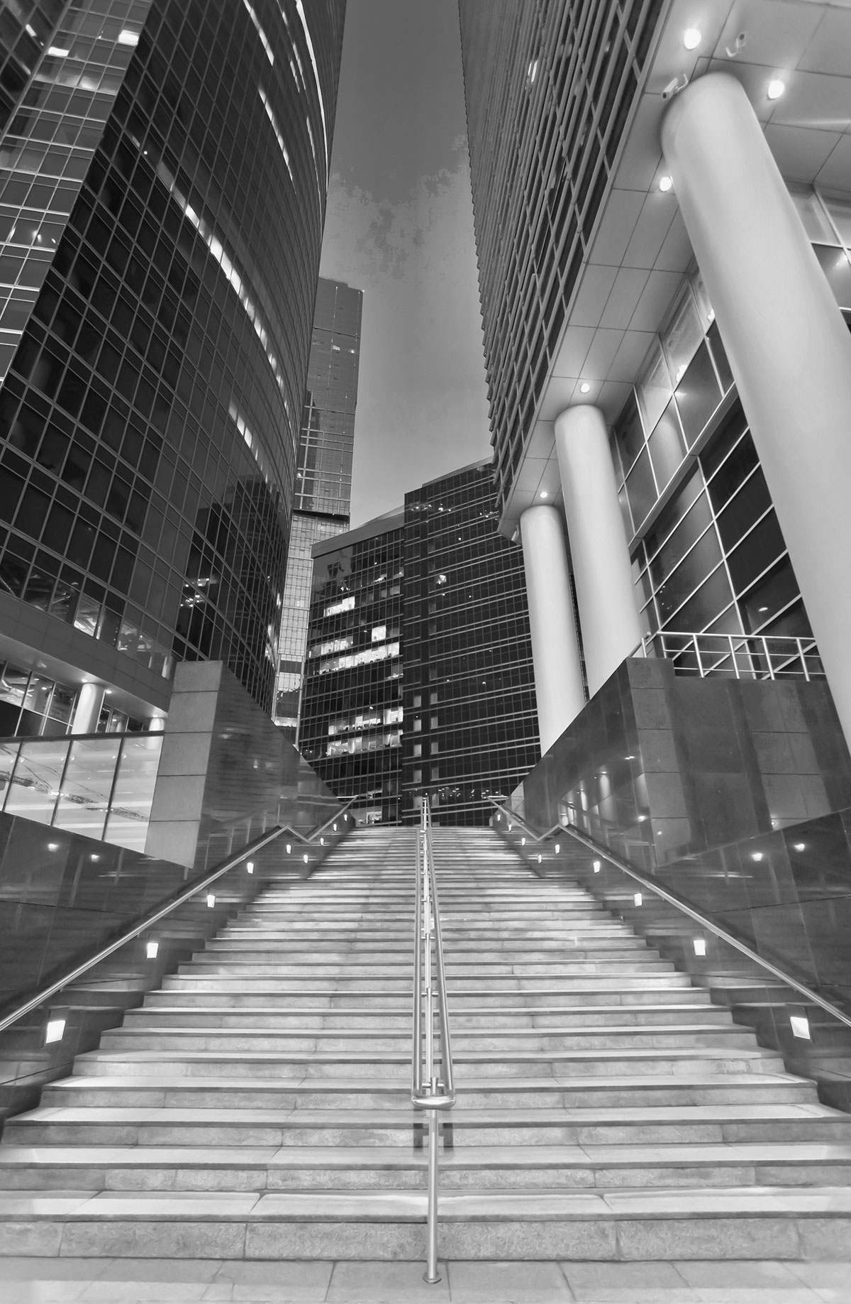 black and white office building exterior